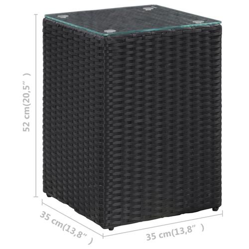Sidebord med glastop 35x35x52 cm polyrattan sort