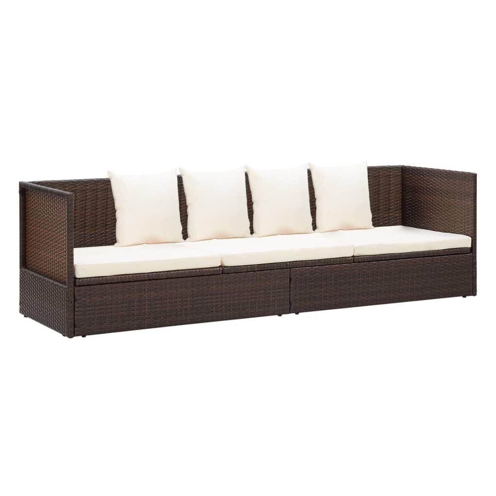 Haveseng med hynde og puder polyrattan brun