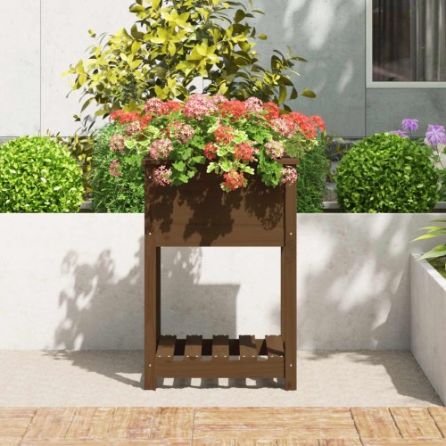 Plantekasse med hylde 54 x 54 x 81 cm - gyldenbrun