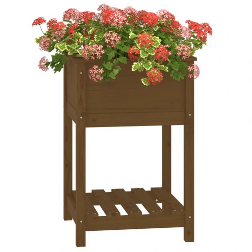 Plantekasse med hylde 54 x 54 x 81 cm - gyldenbrun