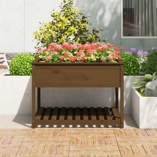 Plantekasse med hylde 111,5 x 111,5 x 81 cm i massivt fyrretræ