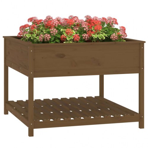 Plantekasse med hylde 111,5 x 111,5 x 81 cm i massivt fyrretræ