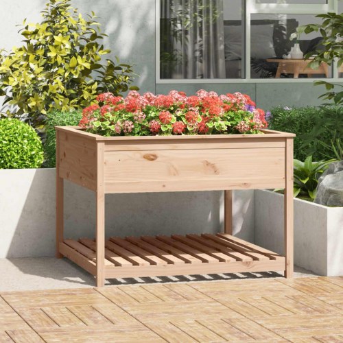 Plantekasse med hylde i massivt fyrretræ - 111,5 x 111,5 x 81 cm