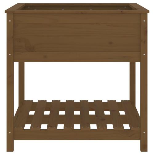 Plantekasse med hylde82,5x82,5x81cm massivt fyrretræ gyldenbrun