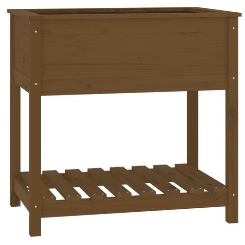 Plantekasse med hylde 82,5x54x81 cm massivt fyrretræ gyldenbrun