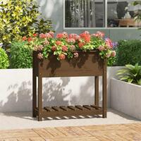Plantekasse med hylde 82,5x34,5x81 cm massivt fyrretræ brun