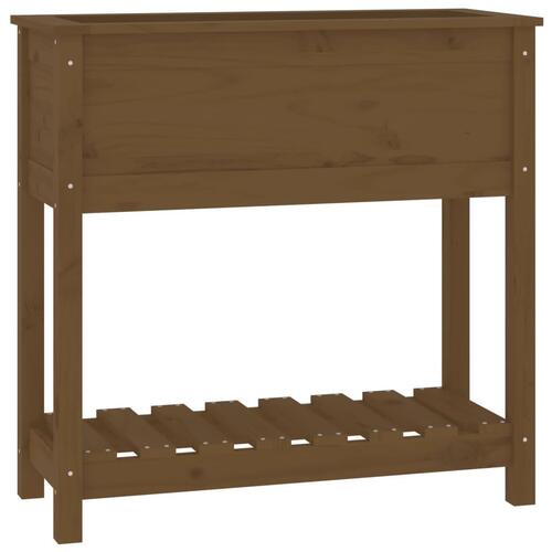 Plantekasse med hylde 82,5x34,5x81 cm massivt fyrretræ brun