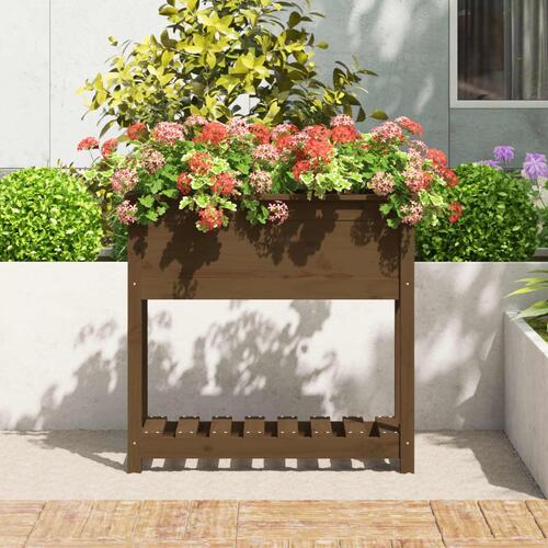 Plantekasse med hylde 82,5x34,5x81 cm massivt fyrretræ brun