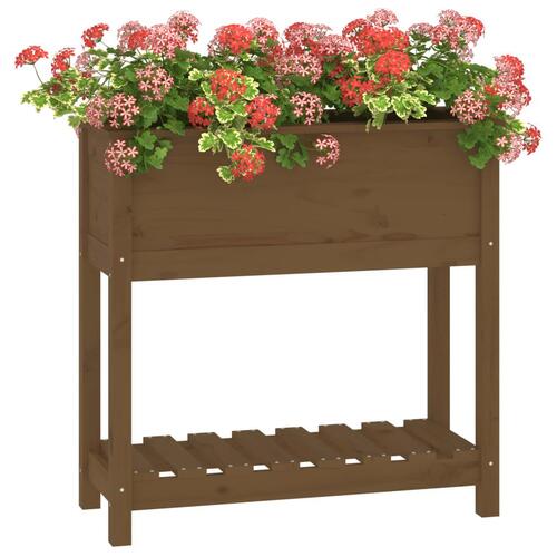 Plantekasse med hylde 82,5x34,5x81 cm massivt fyrretræ brun