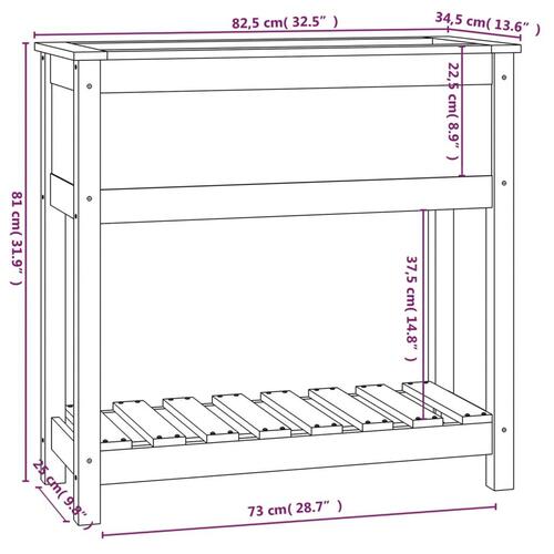 Plantekasse med hylde 82,5x34,5x81 cm massivt fyrretræ brun