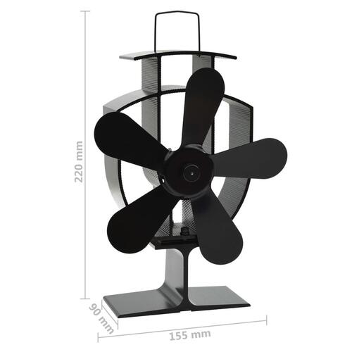 Varmedrevet ovnventilator 5 blade sort