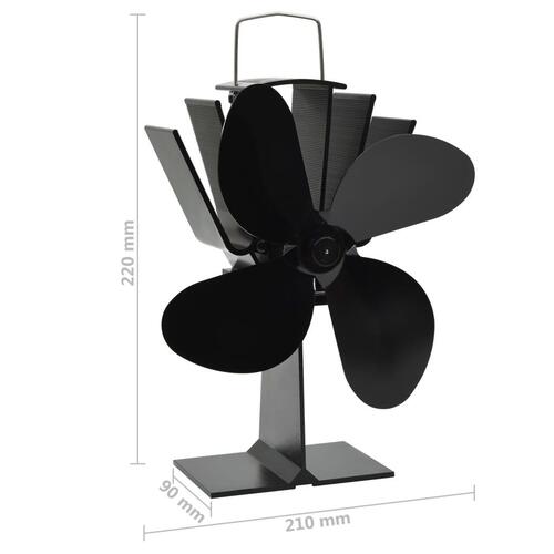 Varmedrevet ovnventilator 4 blade sort