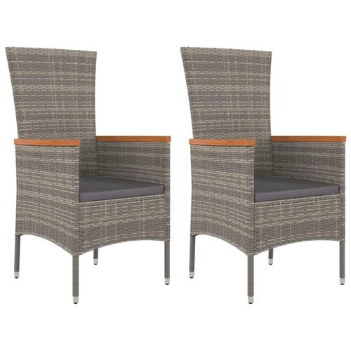 Havestole med hynder 2 stk. polyrattan grå