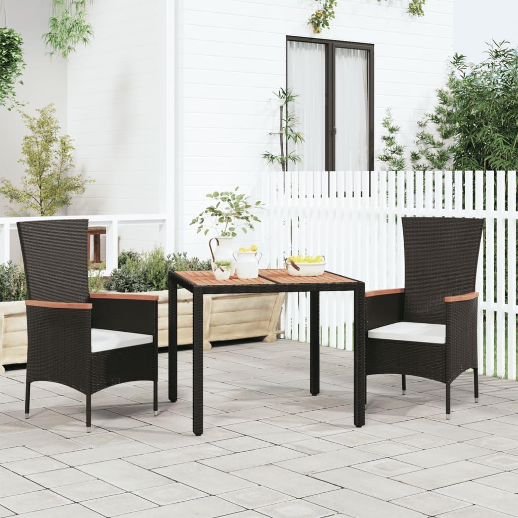 Havebord med træbordplade polyrattan og massivt akacietræ sort