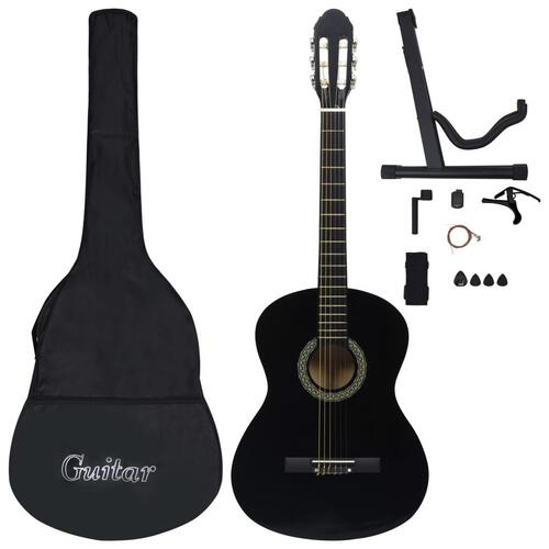 Klassisk guitarsæt 12 dele for begynder 4/4 39" sort