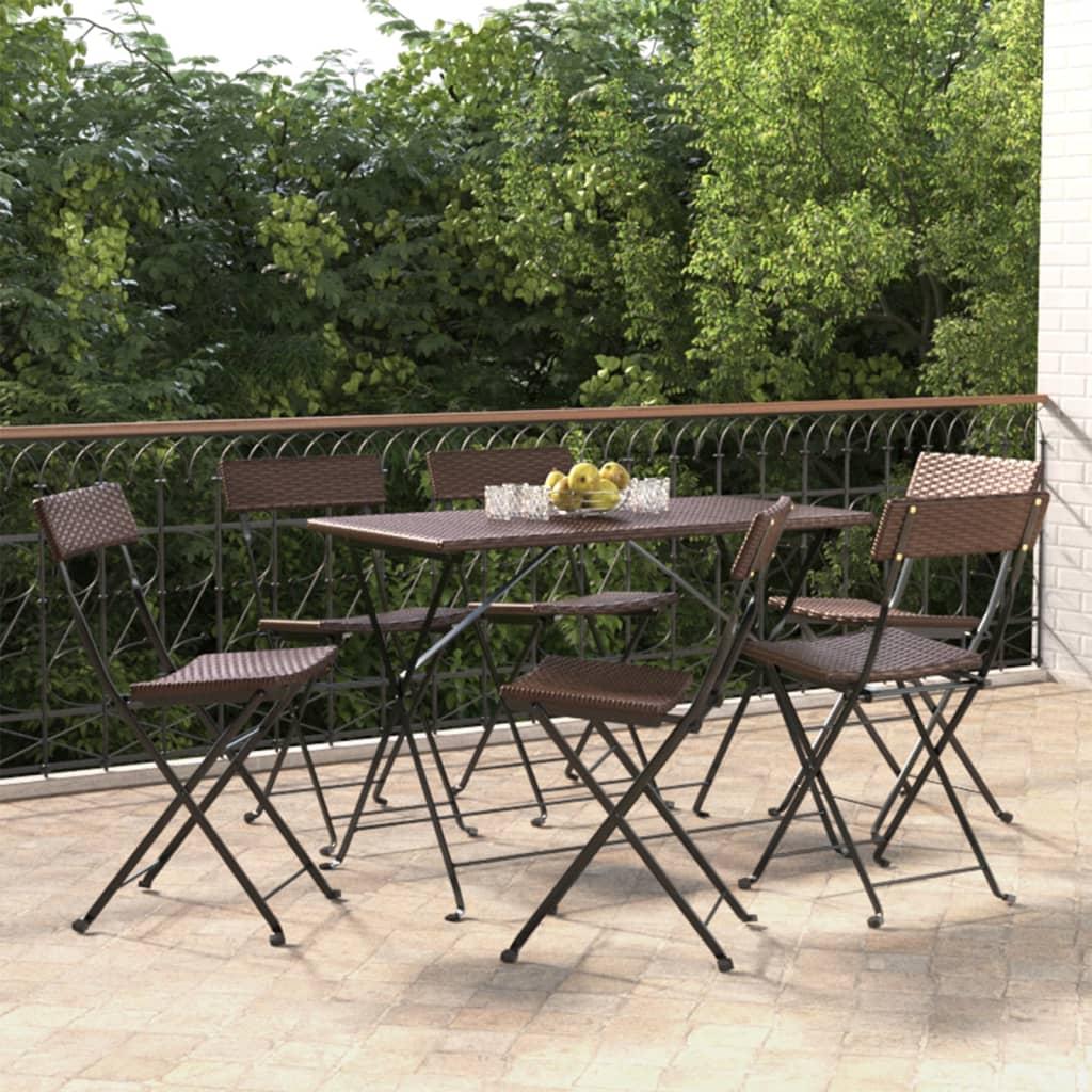 Foldbare bistrostole 6 stk. polyrattan og stål brun billede