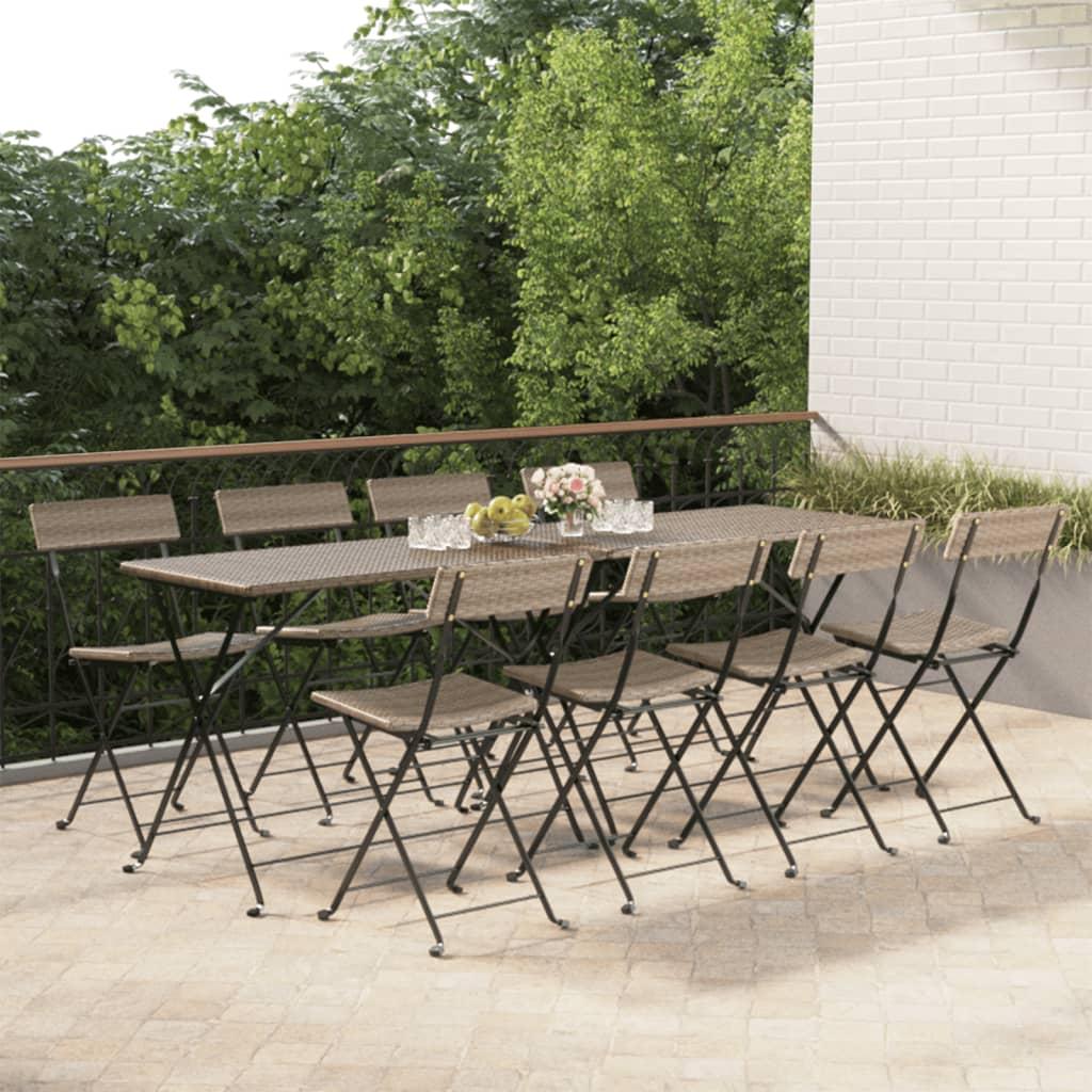 Foldbare bistrostole 8 stk. polyrattan og stål grå