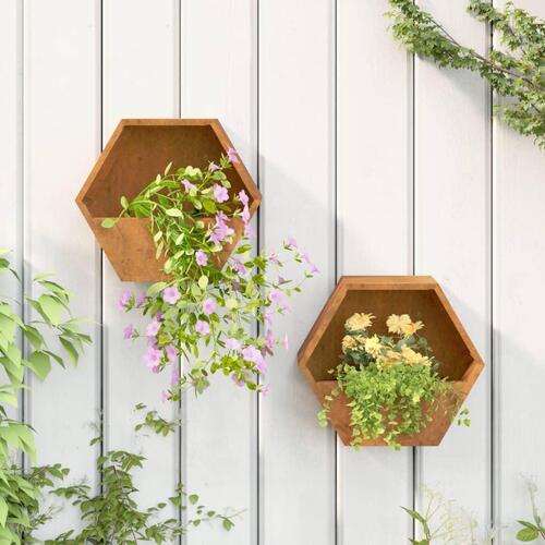 Væghængte plantekasser 2 stk. 30x10x25 cm cortenstål rustfarvet