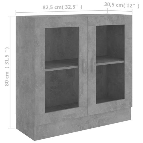 Vitrineskab 82,5x30,5x80 cm spånplade betongrå