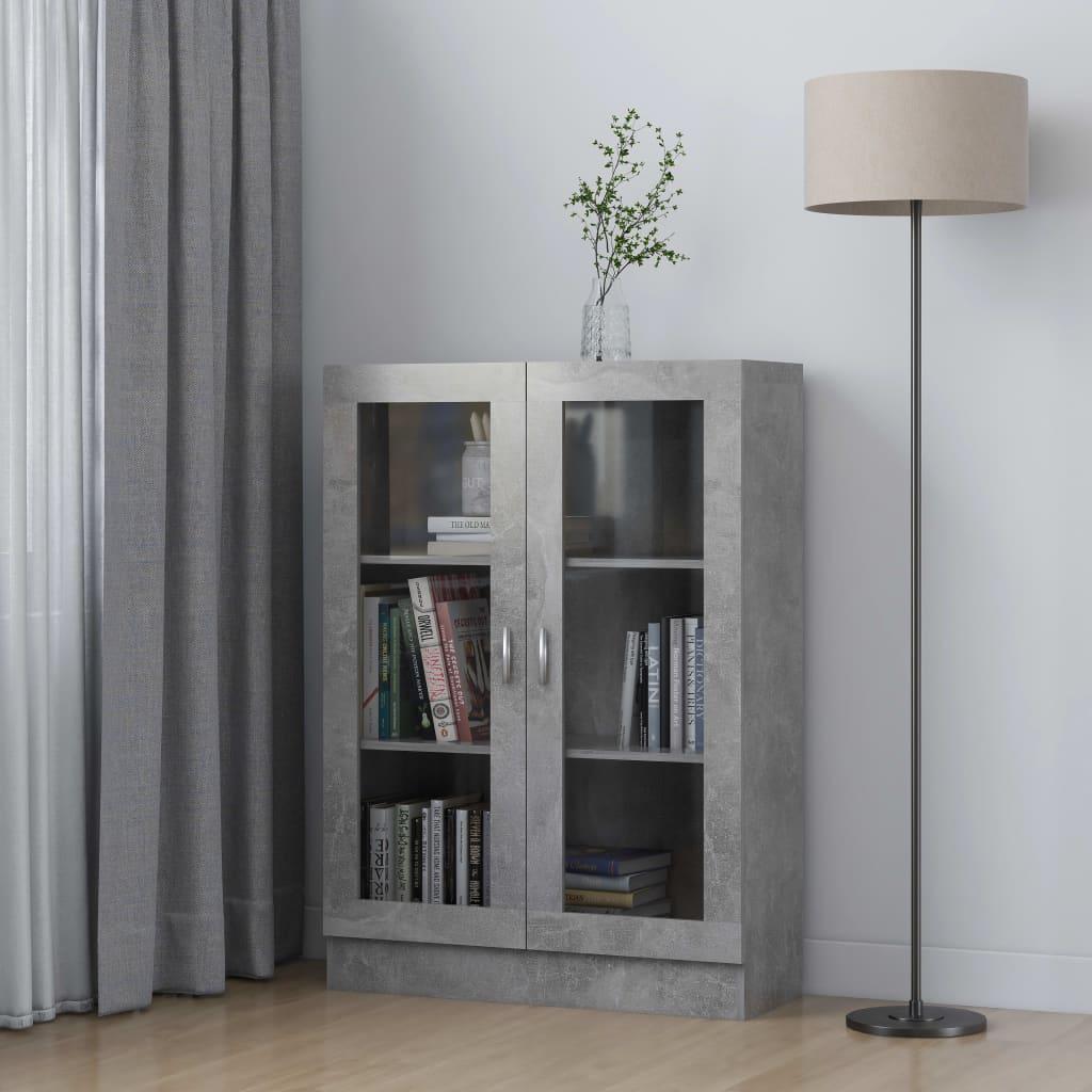 Vitrineskab 82,5x30,5x115 cm konstrueret træ betongrå