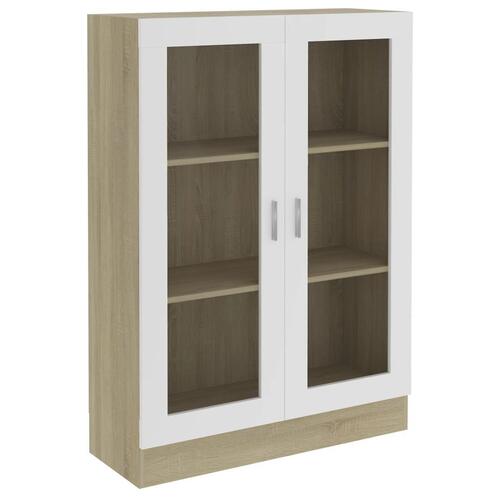 Vitrineskab 82,5x30,5x115 cm spånplade hvid og sonoma-eg