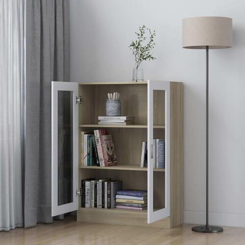 Vitrineskab 82,5x30,5x115 cm spånplade hvid og sonoma-eg