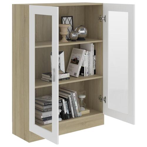 Vitrineskab 82,5x30,5x115 cm spånplade hvid og sonoma-eg