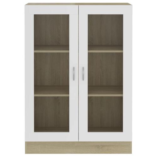 Vitrineskab 82,5x30,5x115 cm spånplade hvid og sonoma-eg