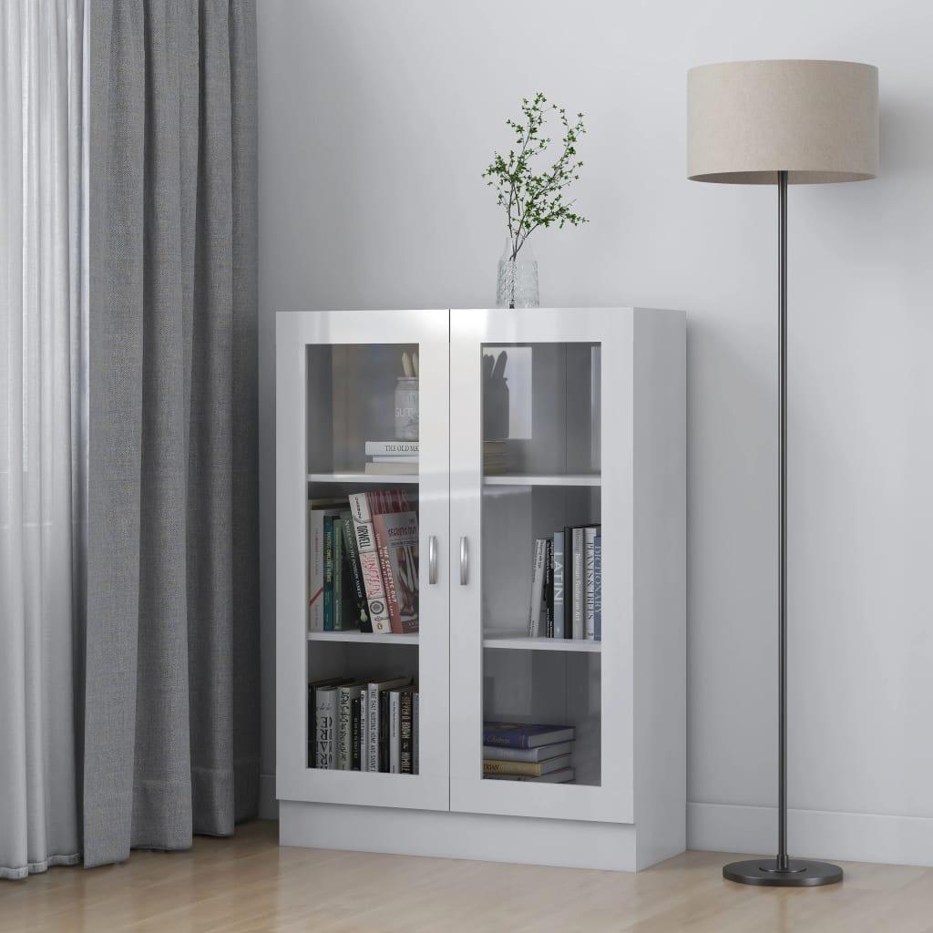 Vitrineskab 82,5x30,5x115 cm konstrueret træ hvid højglans
