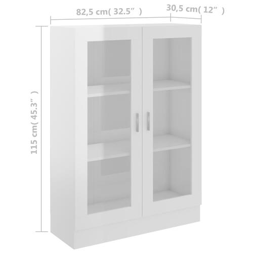 Vitrineskab 82,5x30,5x115 cm spånplade hvid højglans