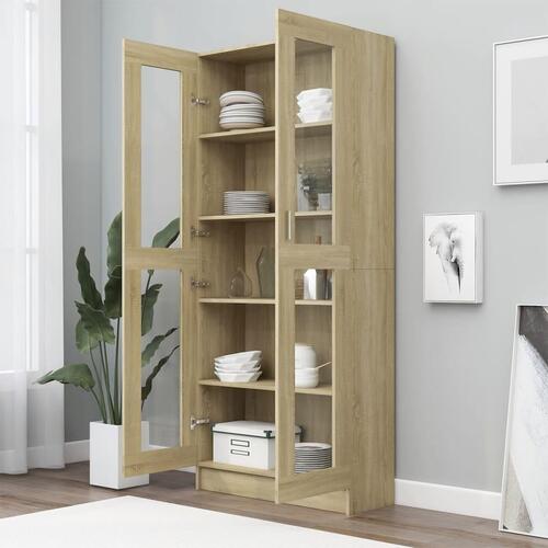 Vitrineskab 82,5x30,5x185,5 cm spånplade sonoma-eg