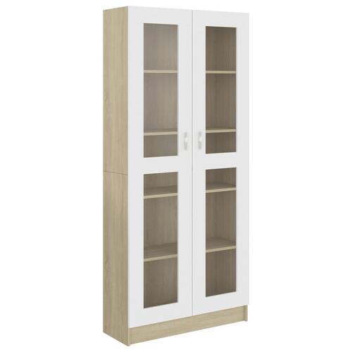 Vitrineskab 82,5x30,5x185,5 cm spånplade hvid og sonoma-eg