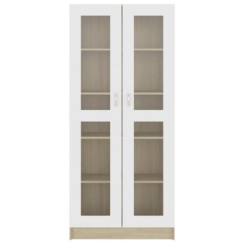 Vitrineskab 82,5x30,5x185,5 cm spånplade hvid og sonoma-eg