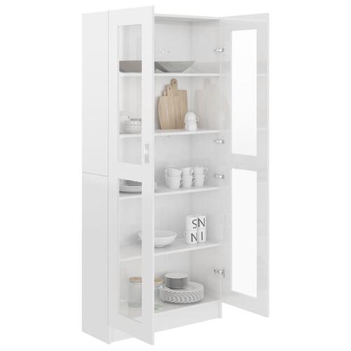 Vitrineskab 82,5x30,5x185,5 cm spånplade hvid højglans