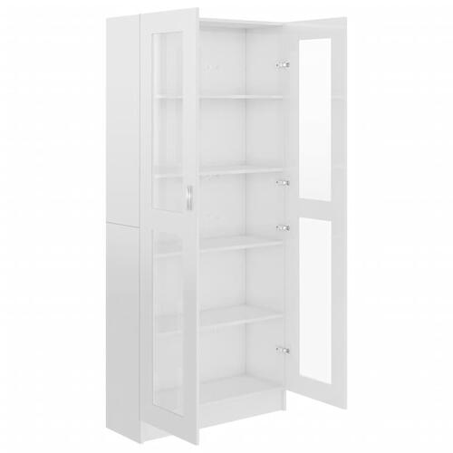 Vitrineskab 82,5x30,5x185,5 cm spånplade hvid højglans
