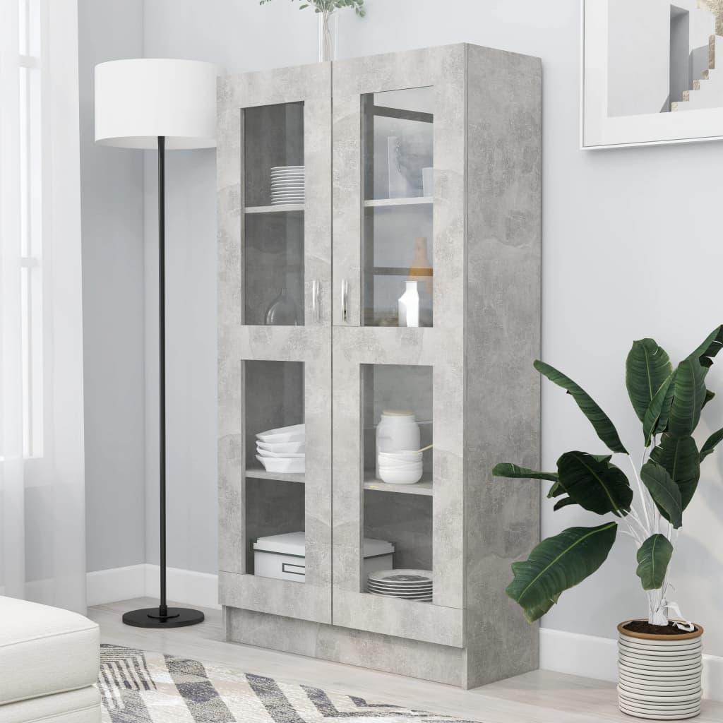 Vitrineskab 82,5x30,5x150 cm spånplade betongrå