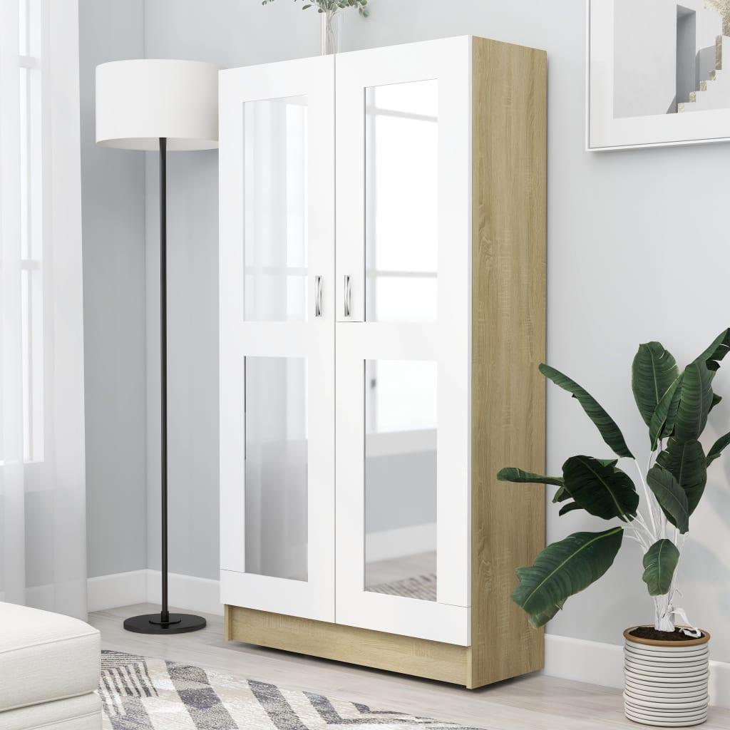 Vitrineskab 82,5x30,5x150 cm spånplade hvid og sonoma-eg