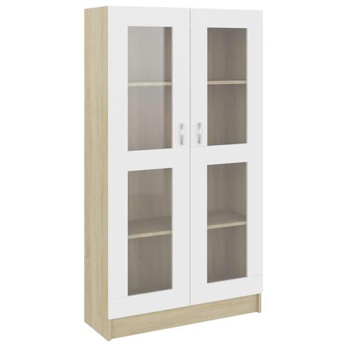 Vitrineskab 82,5x30,5x150 cm spånplade hvid og sonoma-eg