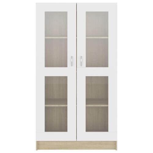 Vitrineskab 82,5x30,5x150 cm spånplade hvid og sonoma-eg