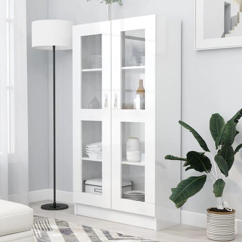 Vitrineskab 82,5x30,5x150 cm spånplade hvid højglans