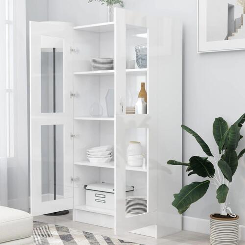 Vitrineskab 82,5x30,5x150 cm spånplade hvid højglans