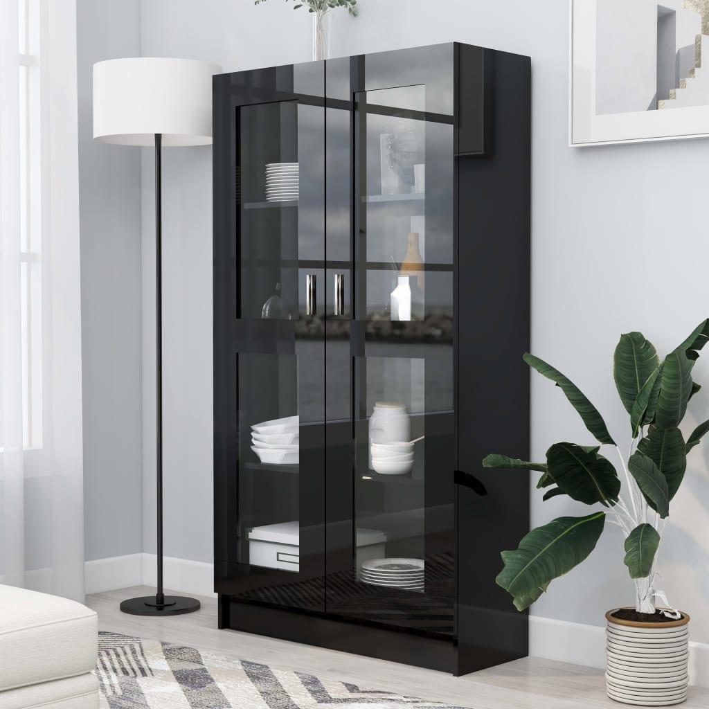 Vitrineskab 82,5x30,5x150 cm konstrueret træ sort højglans