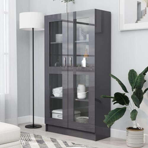 Vitrineskab 82,5x30,5x150 cm spånplade grå højglans
