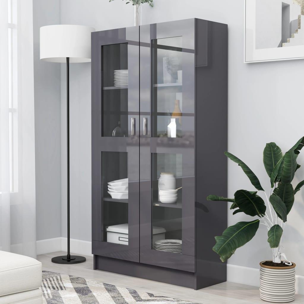 Vitrineskab 82,5x30,5x150 cm spånplade grå højglans
