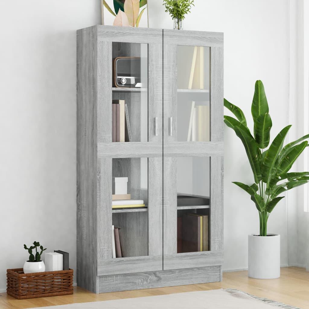 Vitrineskab 82,5x30,5x150 cm konstrueret træ grå sonoma-eg