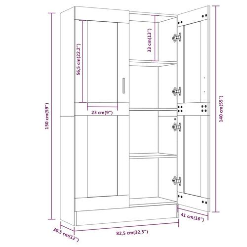 Vitrineskab 82,5x30,5x150 cm konstrueret træ grå sonoma-eg