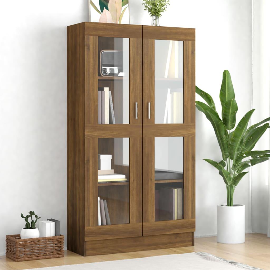 Vitrineskab 82,5x30,5x150 cm konstrueret træ brun egetræsfarve