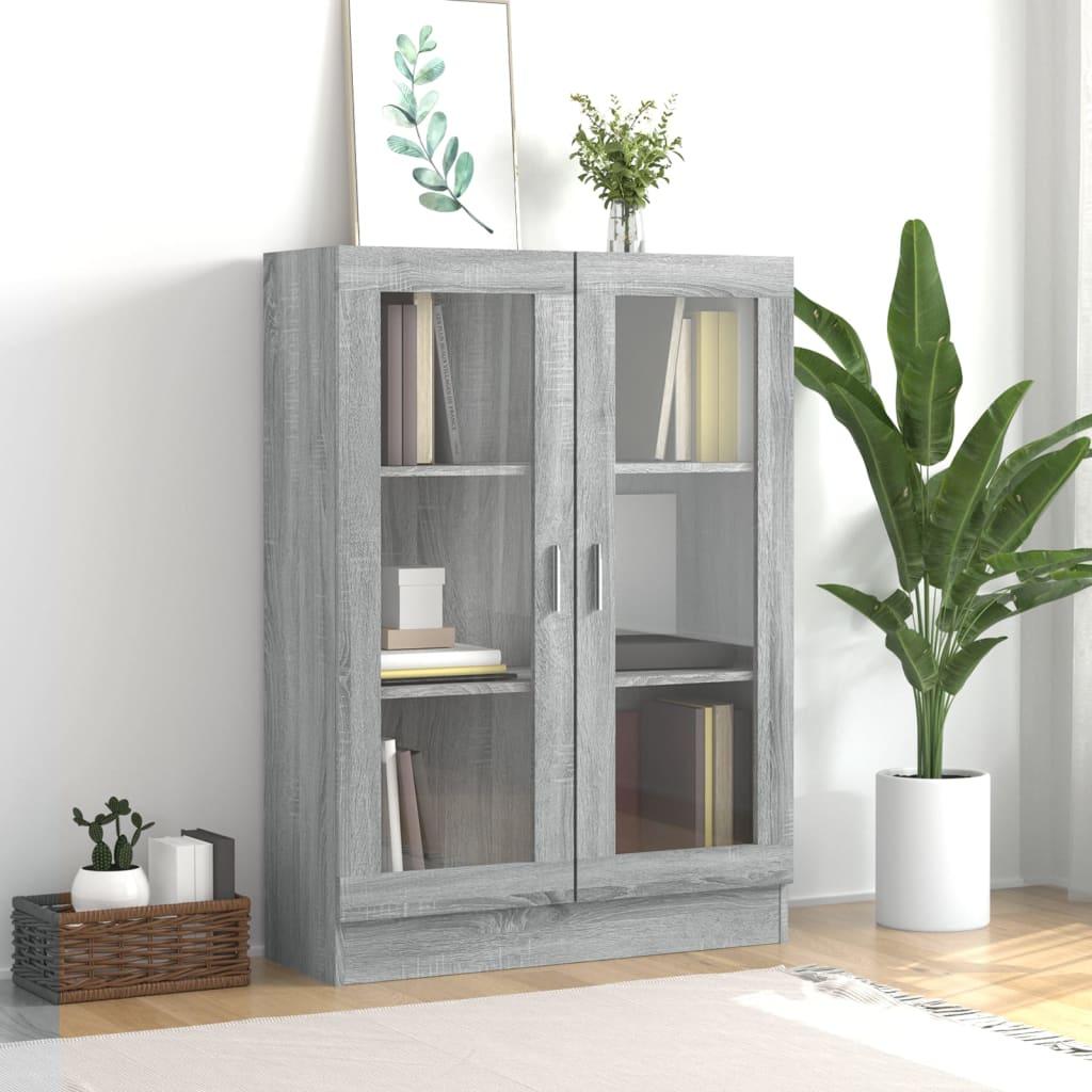Vitrineskab 82,5x30,5x115 cm konstrueret træ grå sonoma-eg