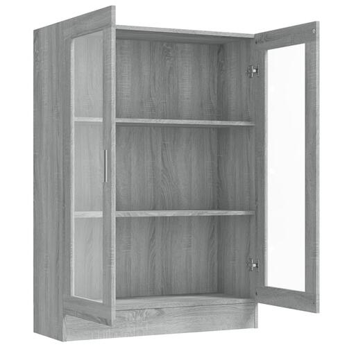 Vitrineskab 82,5x30,5x115 cm konstrueret træ grå sonoma-eg