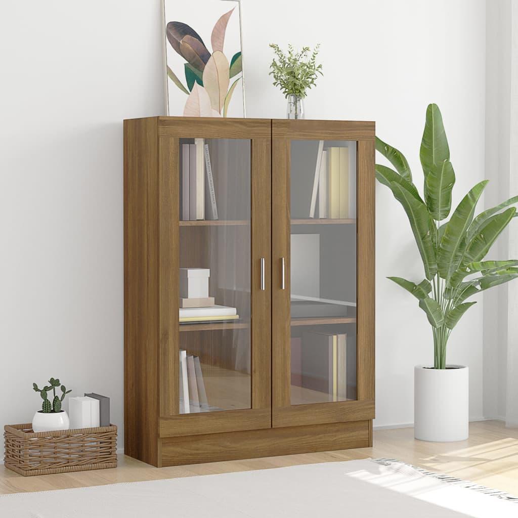 Vitrineskab 82,5x30,5x115 cm konstrueret træ brun egetræsfarve